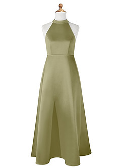 Azazie Laurel Junior Robe Trapèze en Mat Satiné Vert Mousse image6