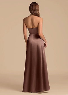 Azazie Wren Vestidos de madrinha de casamento Vestido Café Expresso de Cetim Metálico de Linha A com Sem alças image2