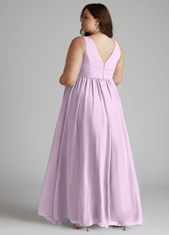 Azazie Yetta Maternity Bridesmaid Dresses A-Line V-Neck Gathered Chiffon Floor-Length Dress image11