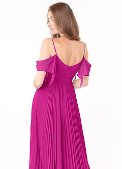 Azazie Lyney Brautjungfernkleider A-Linie Schulterfrei Chiffon Kleid Fuchsia image5