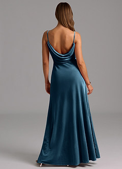 Azazie Olaine Bridesmaid Dresses Blue Topaz A-Line Pleated Velvet Dress image2