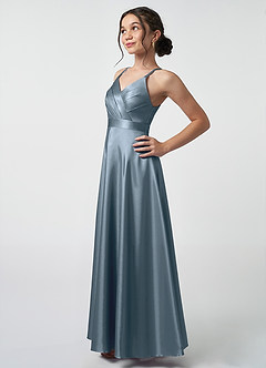 Azazie Avelina Junior Twilight A-Line Pleated Metallic Satin Dress image3