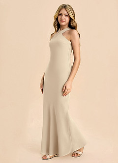 Azazie Doretta Junior Vestido de Champán de Gasa de Corte Recto con Plisado image4