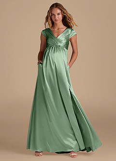 Azazie Allessia Maternity Bridesmaid Dresses A-Line Metallic Satin Floor-Length Dress image1