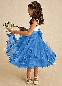 Azazie Sprout Flower Girl Dresses Blue Jay A-Line Bow Tulle Dress image4