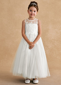 Azazie Bitsy Flower Girl Dresses Ivory A-Line Lace Tulle Dress image4