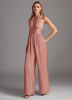Azazie Oli Bridesmaid Dresses Rosette Pleated Stretch Satin Jumpsuit image1