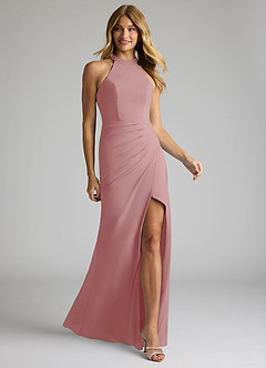 Azazie Galicia Brautjungfernkleider Meerjungfrau-Linie Halter Gefaltet Stretch-Chiffon Kleid Altrosa image2