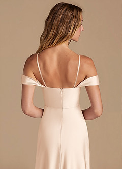 Azazie Jackalin Bridesmaid Dresses Blushing Pink A-Line Off the Shoulder Metallic Satin Convertible Dress image2
