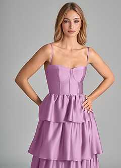 Azazie Faye Bridesmaid Dresses Wisteria A-Line Ruched Stretch Satin Dress image2