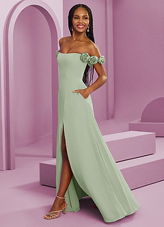 Barbie ♥ Azazie Bridesmaid Dresses Dusty Sage A-Line Off the Shoulder Chiffon Convertible Dress image6