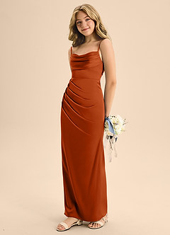 Azazie Mai Junior Burnt Orange A-Line Sweetheart Neckline Stretch Satin Dress image1