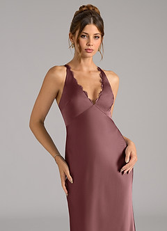 Azazie Tianna Bridesmaid Dresses Vintage Mauve A-Line Stretch Satin Dress image7