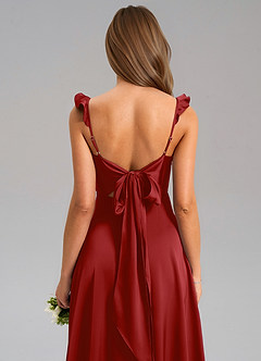 Azazie Everett Bridesmaid Dresses Pomegranate A-Line Stretch Satin Dress image7
