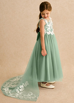 Azazie Mixie vestidos de niña de las flores Vestido de Matcha de Encaje de Corte Princesa image3