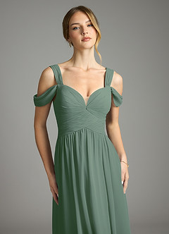 Azazie Lianne Bridesmaid Dresses Eucalyptus A-Line Off the Shoulder Chiffon Dress image3