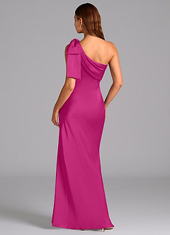 Azazie Yuanna Bridesmaid Dresses Fuchsia Mermaid One Shoulder Stretch Satin Dress image2