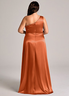 Azazie Brooke Bridesmaid Dresses Burnt Orange A-Line One Shoulder Metallic Satin Dress image9
