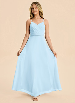 Azazie Tenzly Junior Sky Blue A-Line Pleated Chiffon Dress image5