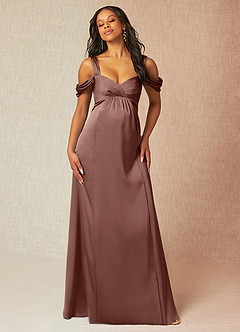 Azazie Rhea Maternity Bridesmaid Dresses A-Line Off-The-Shouler Pleated Stretch Satin Floor-Length Dress image7