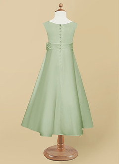 Azazie Lindy vestidos de niña de las flores Vestido de Salvia Polvorienta de Satin Mate de Corte En A con Plisado image11