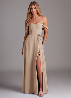Azazie Aaron Bridesmaid Dresses Taupe A-Line Off the Shoulder Chiffon Convertible Dress image1