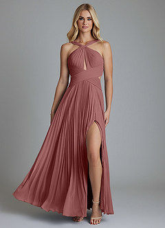 Azazie Hosanna Bridesmaid Dresses Desert Rose A-Line Pleated Chiffon Dress image6