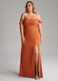 Azazie Saige Bridesmaid Dresses Cinnamon A-Line Off the Shoulder Chiffon Convertible Dress image10