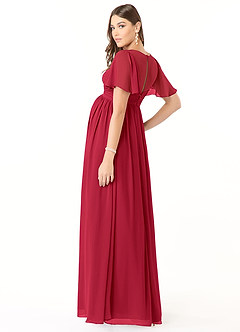 Azazie Verna Zwangerschaps Bruidsmeisjekleding A-Lijn V-hals Gerimpeld Chiffon Vloerlengte Jurk image4