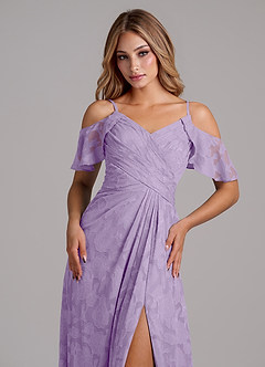 Azazie Dakota Brudtärnklänningar Klä av A-Linje i Blommig Utbrändhet Av axeln Lila image3