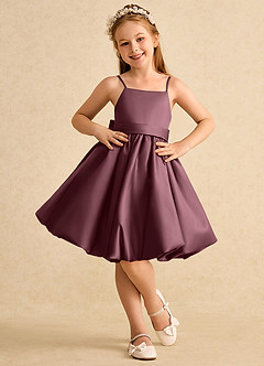 Azazie Davine vestidos de niña de las flores Vestido de Sangrado de Satin Mate de Corte En A con Tirante Espagueti image3