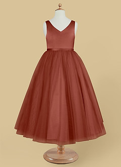 Azazie Marybell Flower Girl Dresses Auburn A-Line Bow Tulle Dress image5