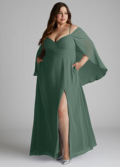 Azazie Cienna Robes de demoiselle d'honneur Robe Trapèze en Mousseline de soie Épaule décolletée Mousse De Mer image9