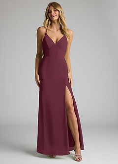 Azazie Becca Vestidos de damas de honor Vestido de Cabernet de Gasa de Corte Recto con Cuello en V image4