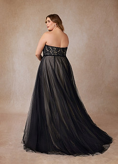 Azazie Persephone Wedding Dresses Black Champagne Ball-Gown Lace Tulle Dress image12