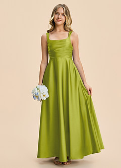 Azazie Azaria Junior Lemongrass A-Line Pleated Stretch Satin Dress image1
