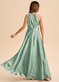 Azazie Charlize Junior A라인 주름진 스트레치 새틴 플로어 길이 주니어 신부 들러리 드레스 image2