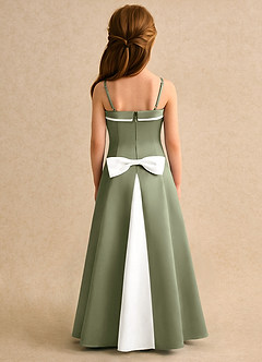 Azazie Izel Girls Formal Flower Girl Dresses Ivory Pistachio A-Line Pleated Matte Satin Dress image4