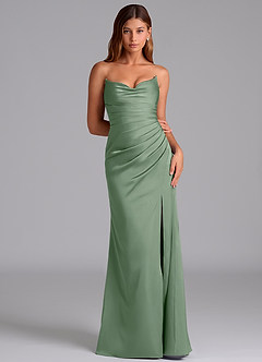 Azazie Claudelle Abiti da Damigella Abito Sirena in Raso Elasticizzato Senza Cinturino Matcha image6