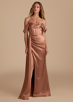 Azazie Amyra Vestidos de damas de honor Vestido de Bronceador de Satén Metálico de Corte Sirena Convertible con Escote de Corazón image4