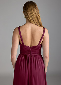Azazie Chanel Bridesmaid Dresses Mulberry A-Line Pleated Stretch Satin Dress image4