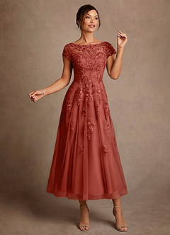 Azazie Jolanda Mother of the Bride Dresses Terracotta A-Line Lace Dress image3