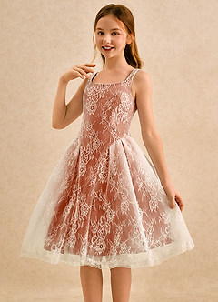 Azazie Cubbie Girls Formal vestidos de niña de las flores Vestido de Naranja Quemada de Encaje de Corte en A image3