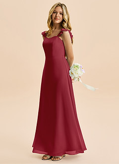 Azazie Mavie Junior Abito A-Line in Chiffon Increspato Melograno image3