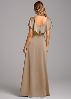 Azazie Lainey Robes de demoiselle d'honneur Robe Trapèze en Satin extensible avec poches Taupe image2