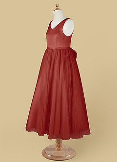 Azazie Marybell Blumenmädchenkleider A-Linie Schleifen Tüll Kleid Terrakotta image11
