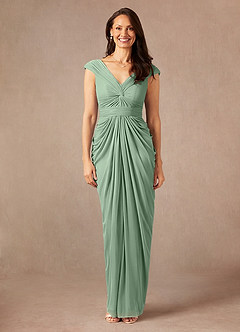 Azazie Lisolette Mother of the Bride Dresses Matcha Sheath Pleated Mesh Dress image1