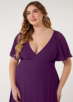 Azazie Kimber Bridesmaid Dresses Grape A-Line Flounce Sleeve Chiffon Dress image13