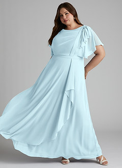 Azazie Aaliyah Bescheiden Bruidsmeisjekleding A-Lijn Bocht Gevouwen Chiffon Vloerlengte Jurk image8