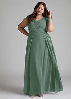 Azazie Organa Robes de demoiselle d'honneur Robe Trapèze en Mousseline de soie Plissée Eucalyptus image8